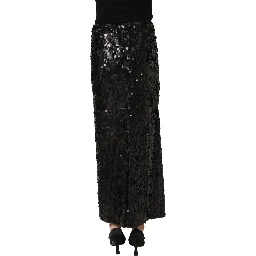 Black Sequin High Waist Pencil Midi Skirt