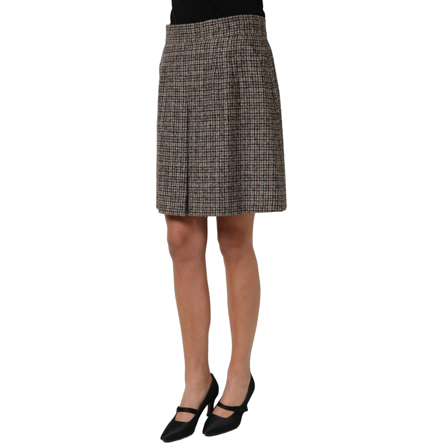 Brown Tweed High Waist A-line Mini Skirt