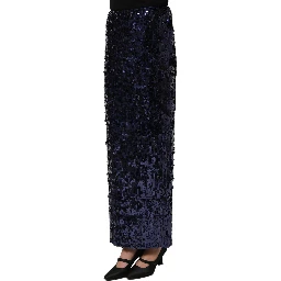 Blue Sequin High Waist PencilCut Midi Skirt