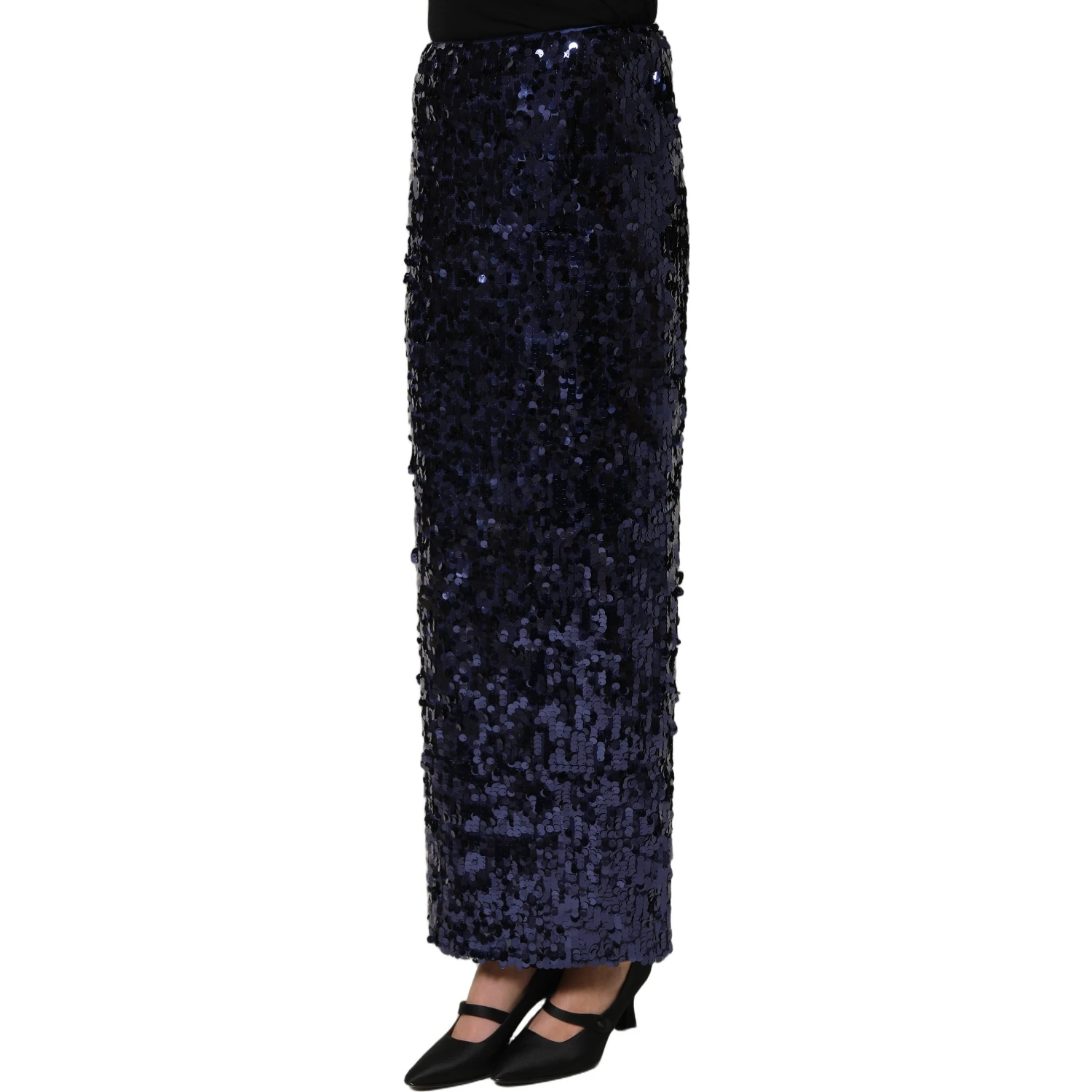 Blue Sequin High Waist PencilCut Midi Skirt