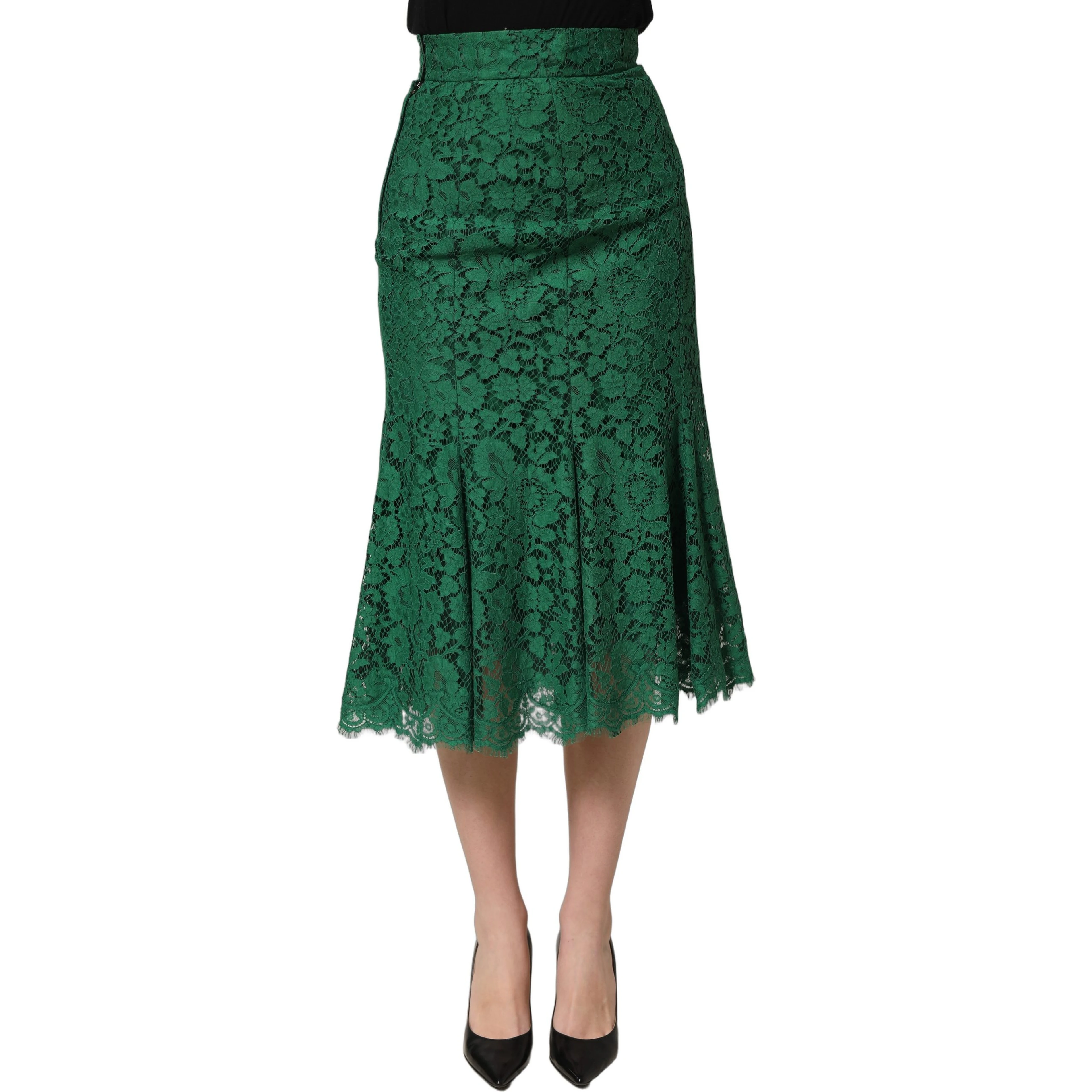 Green Lace High Waist Mermaid Midi Skirt