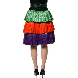 Multicolor Fringed High Waist Knee Length Skirt
