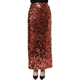 Bronze Sequin HighWaist PencilCut Midi Skirt