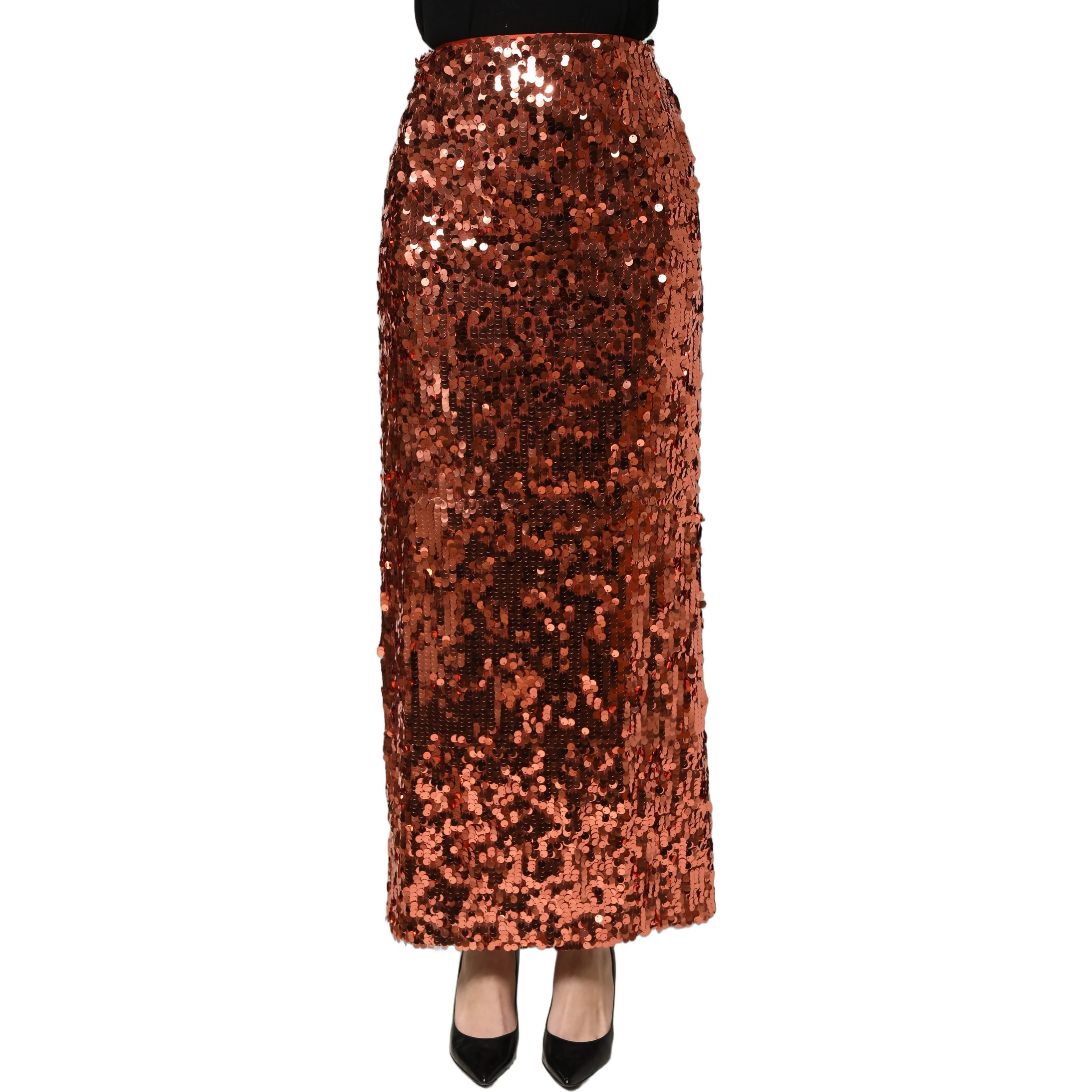 Bronze Sequin HighWaist PencilCut Midi Skirt