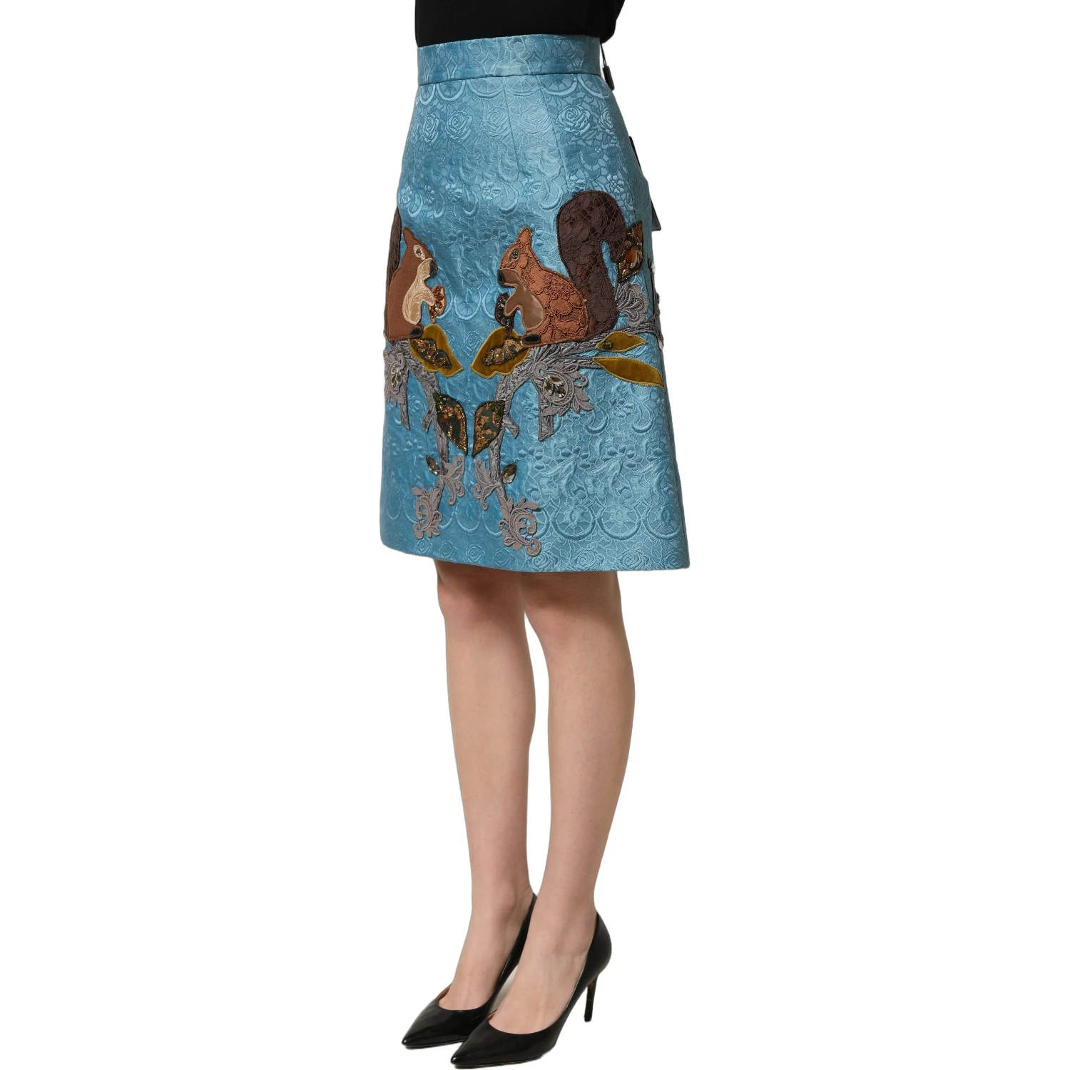 Blue Jacquard Embroidered A-line Skirt
