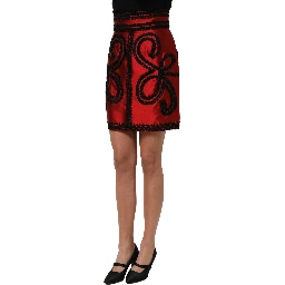 Red Soutache Embroidery A-line Mini Skirt