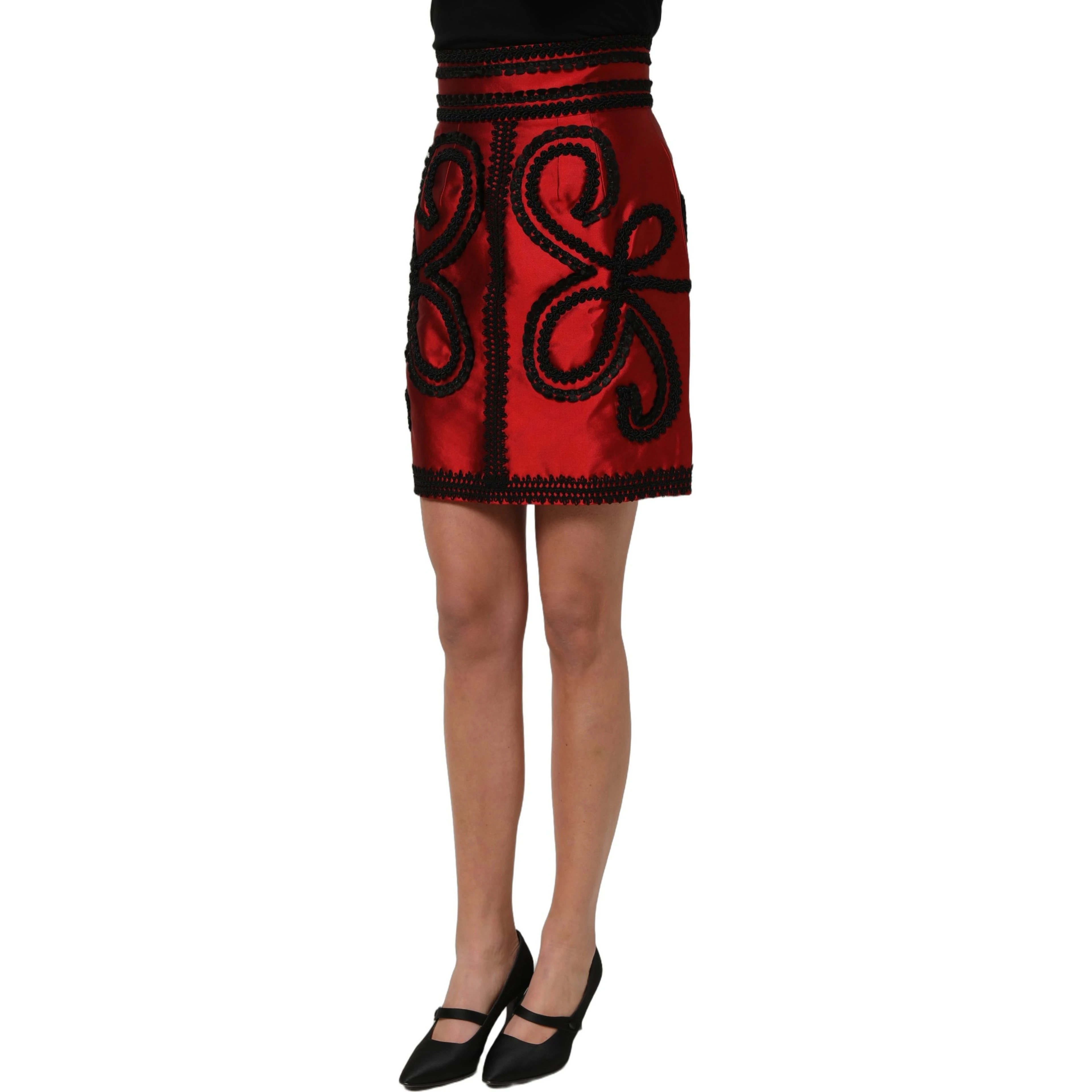 Red Soutache Embroidery A-line Mini Skirt