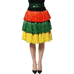 Multicolor Fringe Sequin High Waist Knee Length Skirt