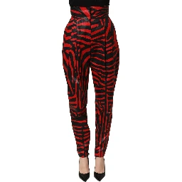 Red Black Zebra Print Cotton HighWaist Pants