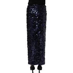 Blue Sequin High Waist PencilCut Midi Skirt