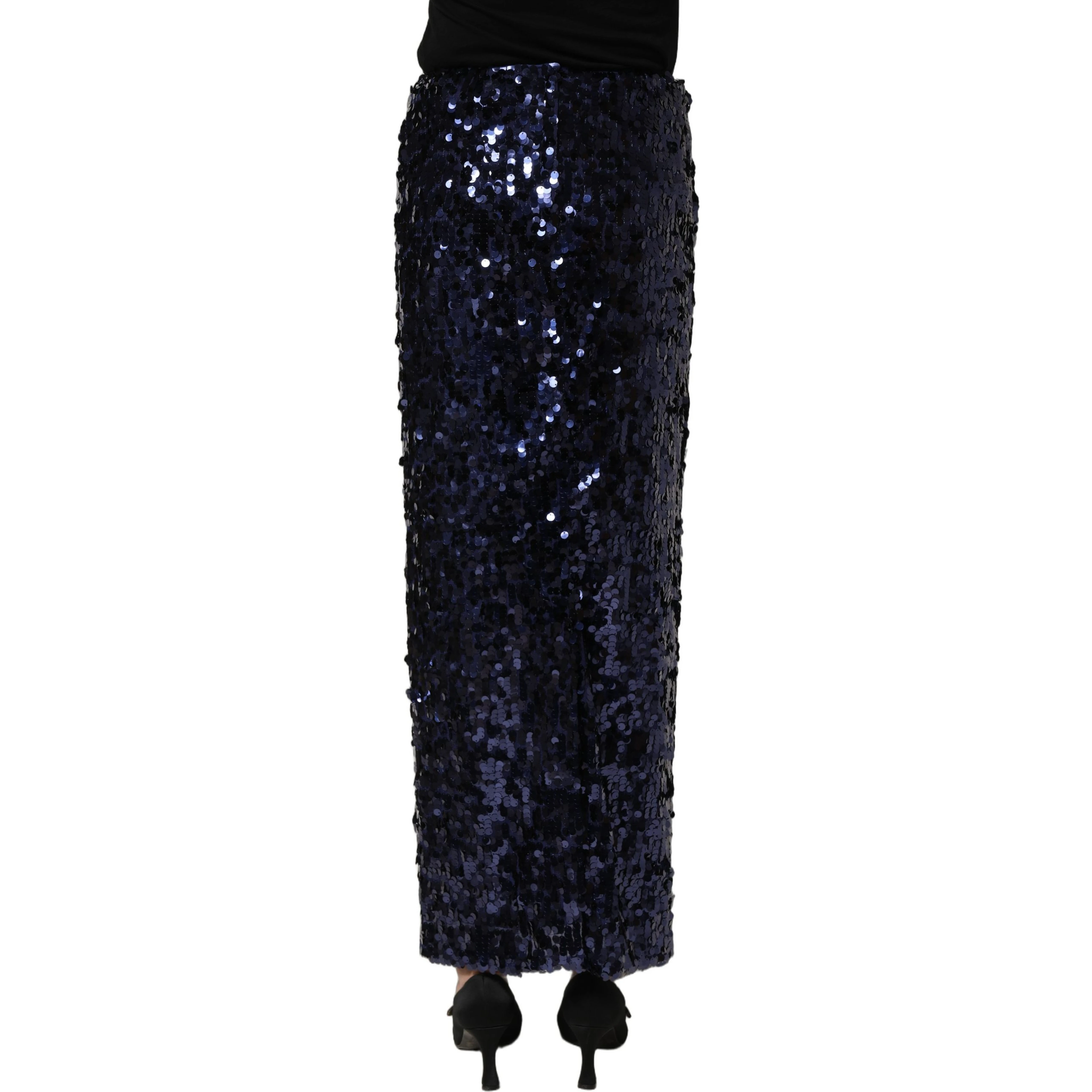 Blue Sequin High Waist PencilCut Midi Skirt