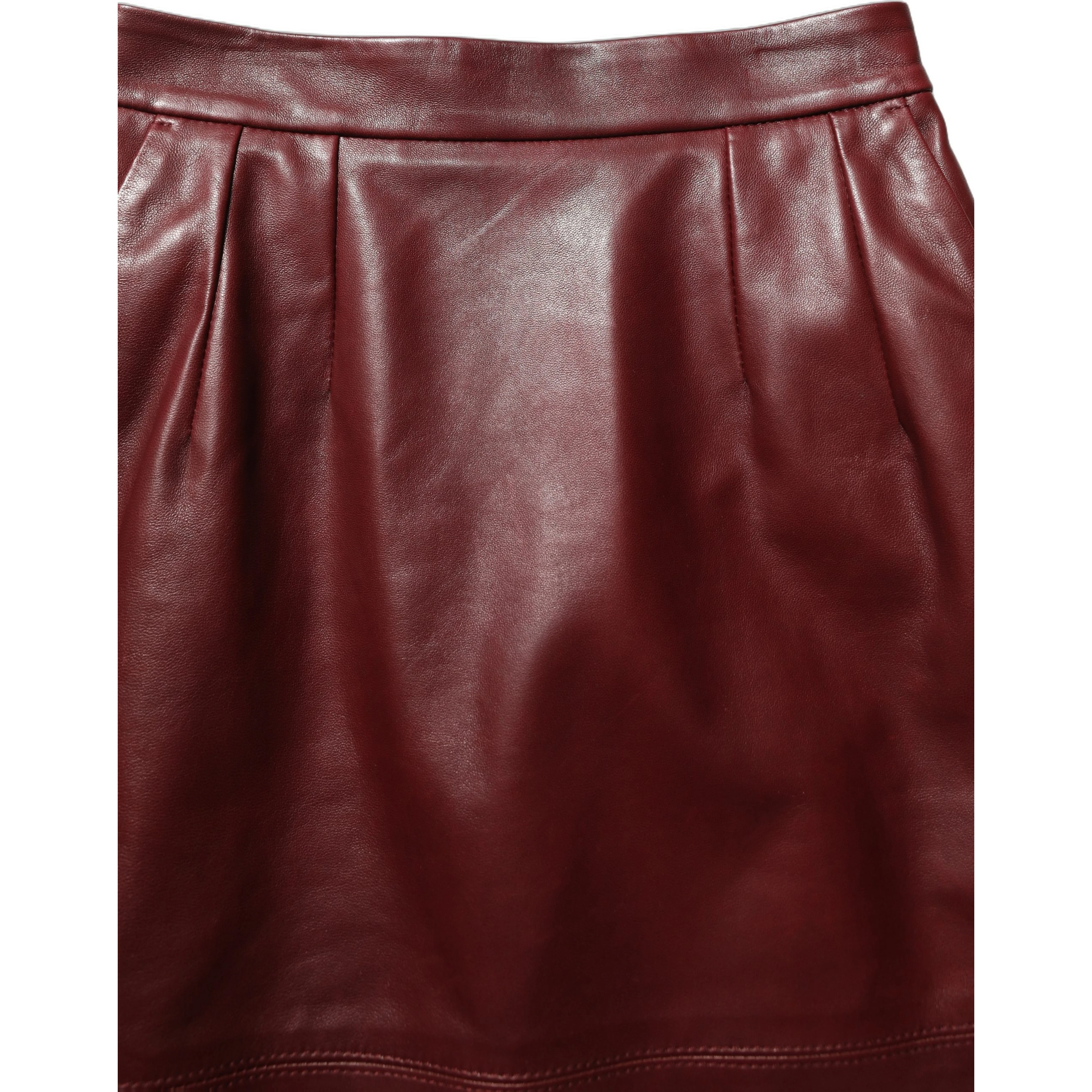 Burgundy Leather High Waist Pencil Midi Skirt