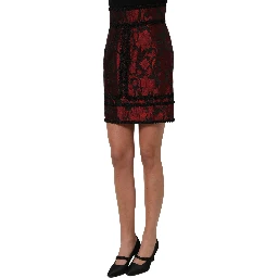 Red Black Floral Lace Jacquard Mini Skirt