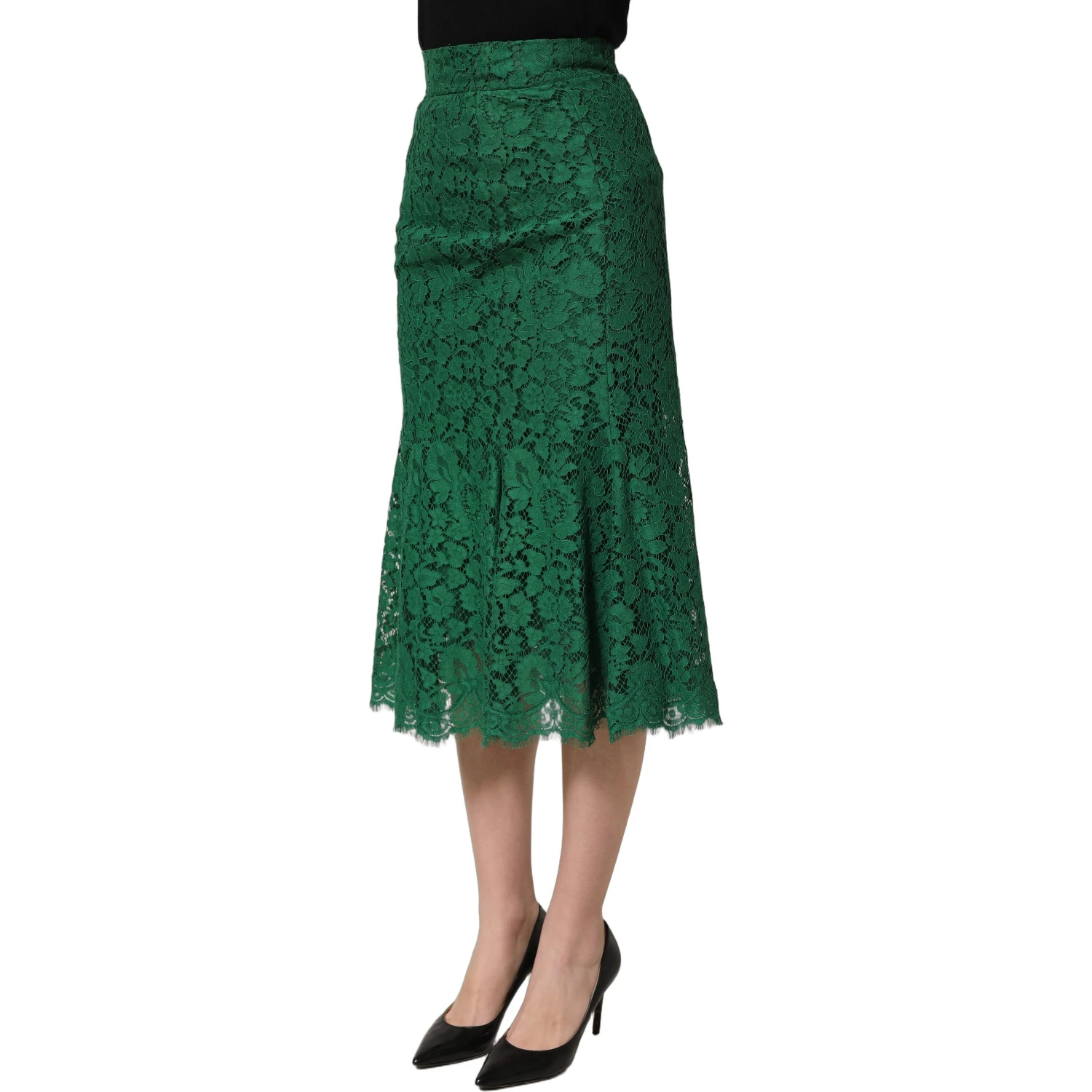 Green Lace High Waist Mermaid Midi Skirt