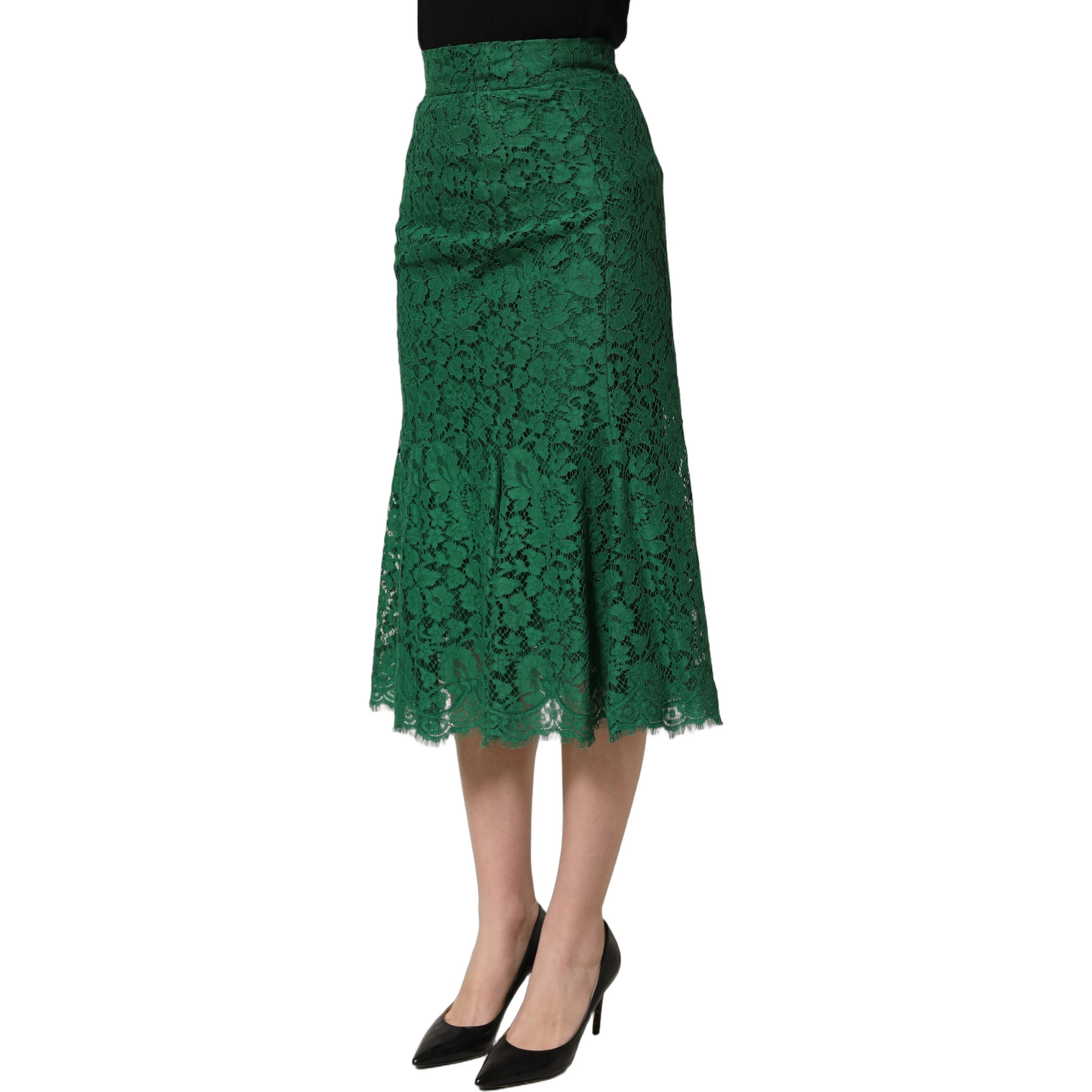 Green Lace High Waist Mermaid Midi Skirt