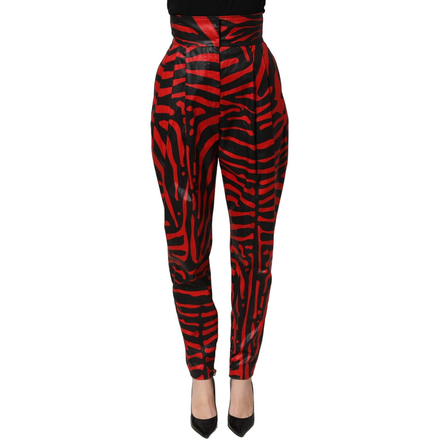 Red Black Zebra Print Cotton HighWaist Pants