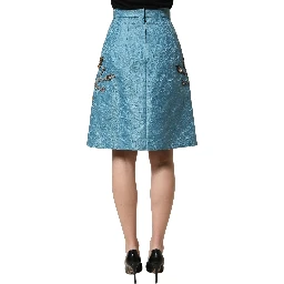 Blue Jacquard Embroidered A-line Skirt