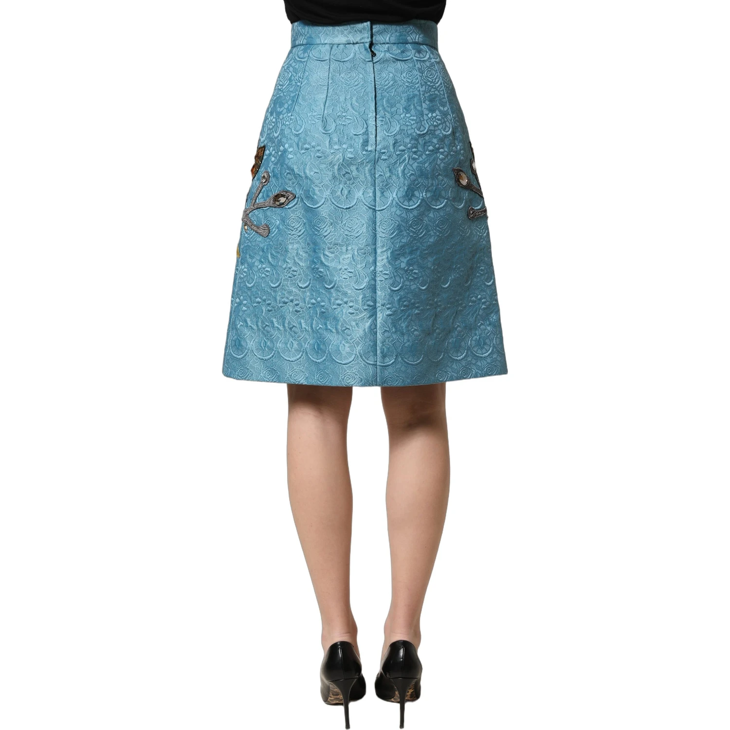 Blue Jacquard Embroidered A-line Skirt
