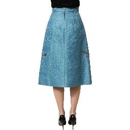 Blue Jacquard Embroidered A-line Midi Skirt