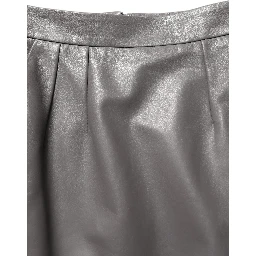 Gray Leather High Waist Pencil Cut Midi Skirt