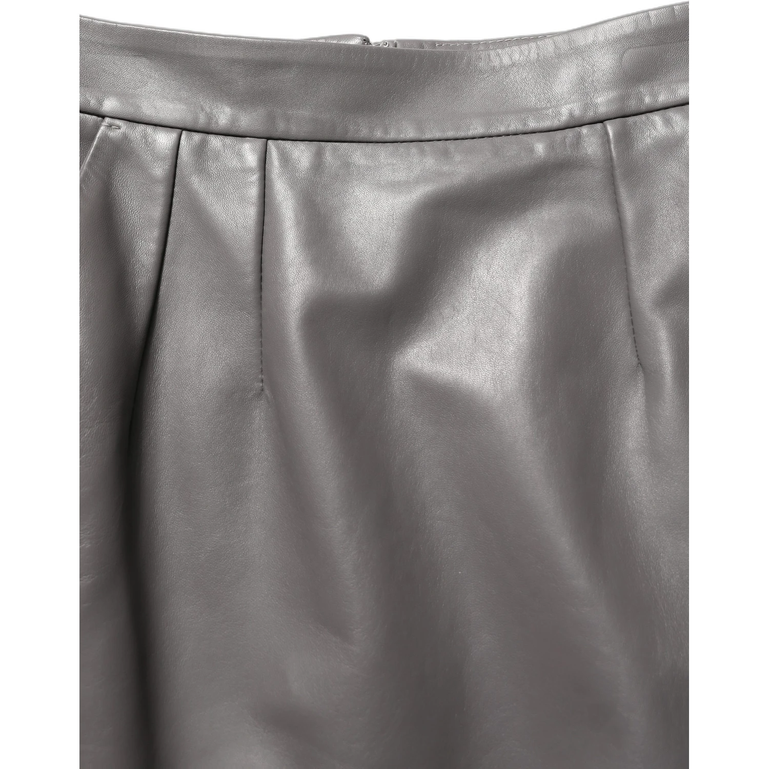 Gray Leather High Waist Pencil Cut Midi Skirt