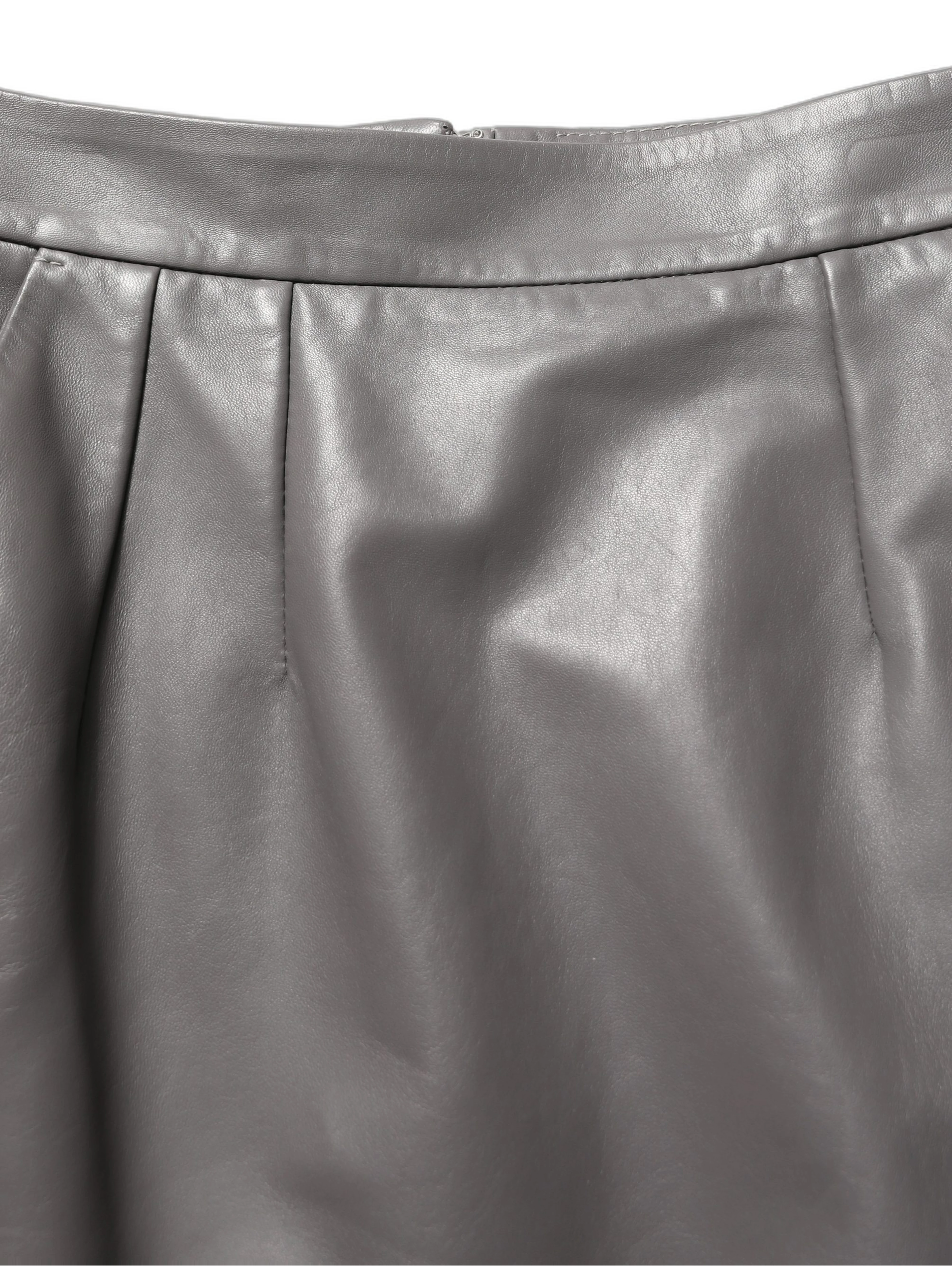 Gray Leather High Waist Pencil Cut Midi Skirt