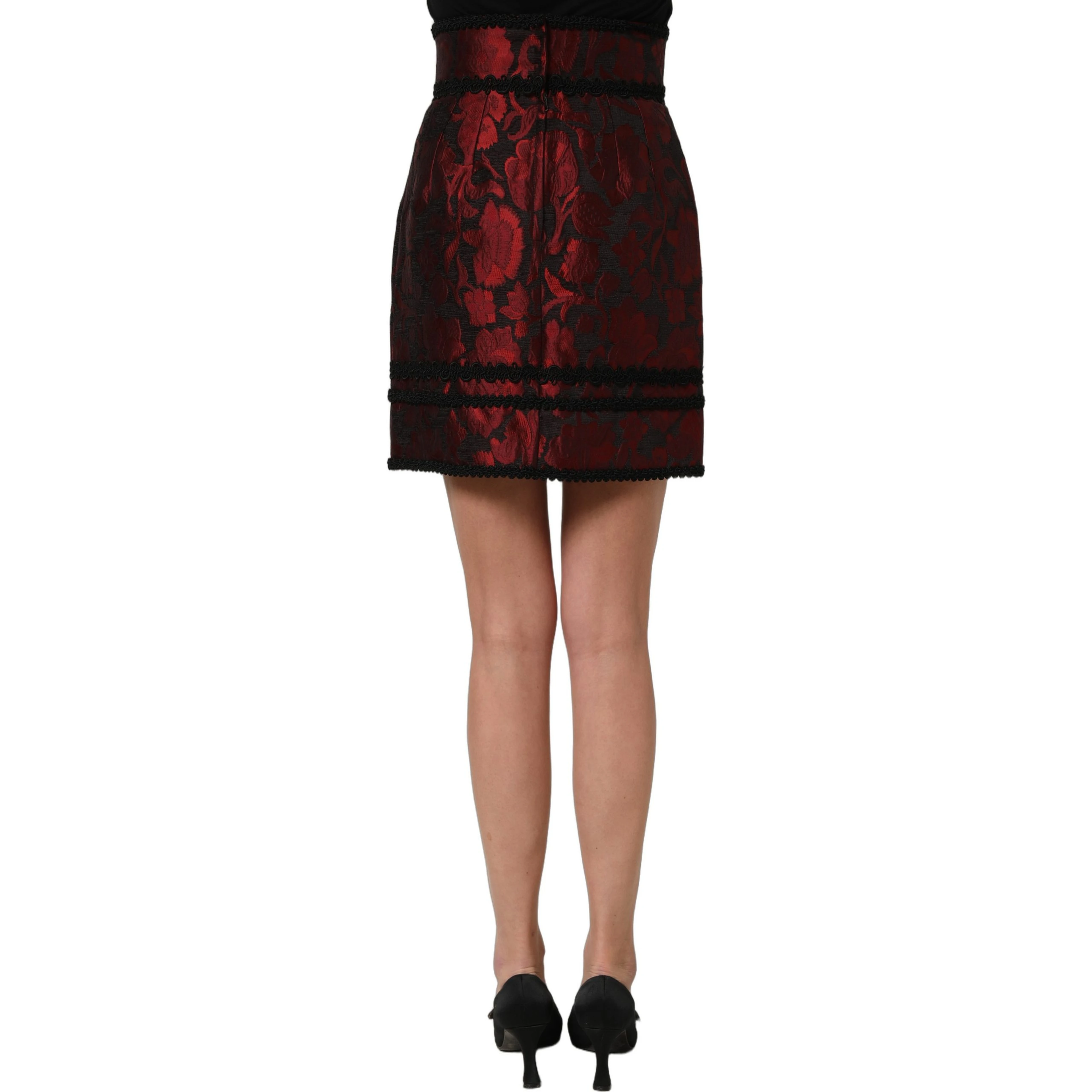 Red Black Floral Lace Jacquard Mini Skirt