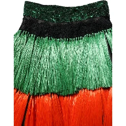 Multicolor Fringed High Waist Knee Length Skirt