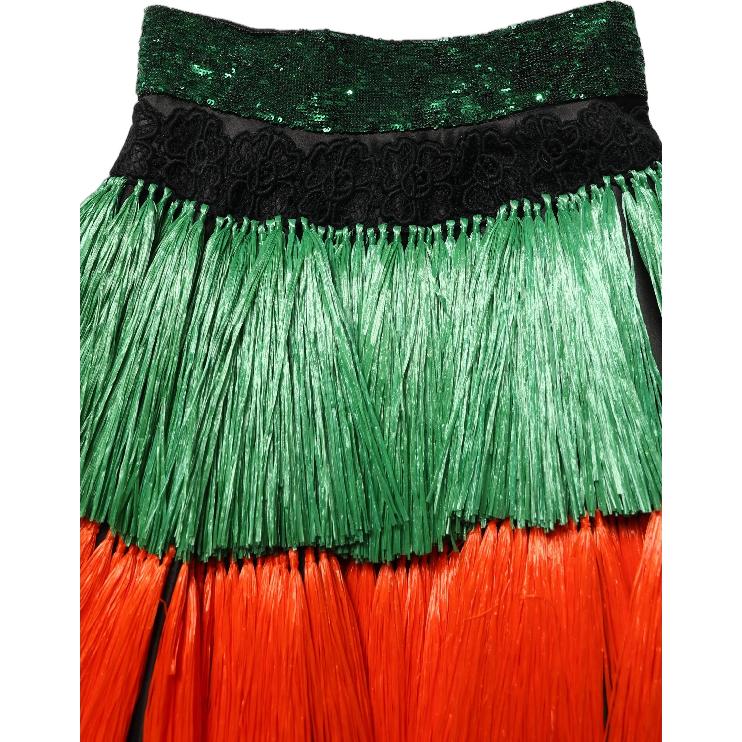 Multicolor Fringed High Waist Knee Length Skirt
