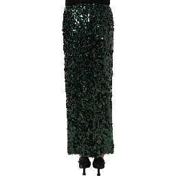 Green Sequin High Waist Pencil Cut Midi Skirt