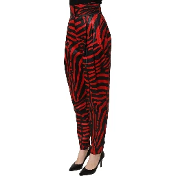 Red Black Zebra Print Cotton HighWaist Pants
