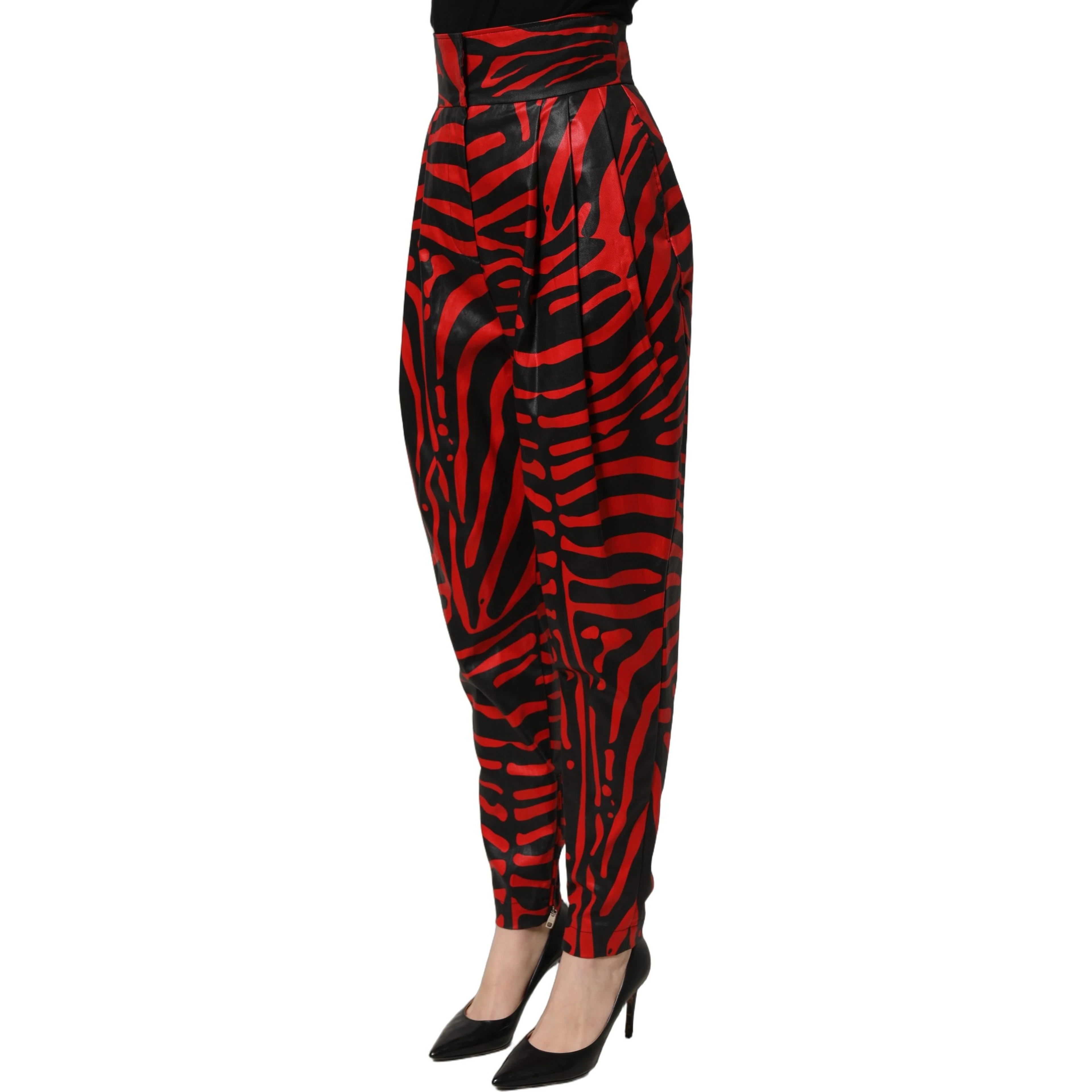Red Black Zebra Print Cotton HighWaist Pants