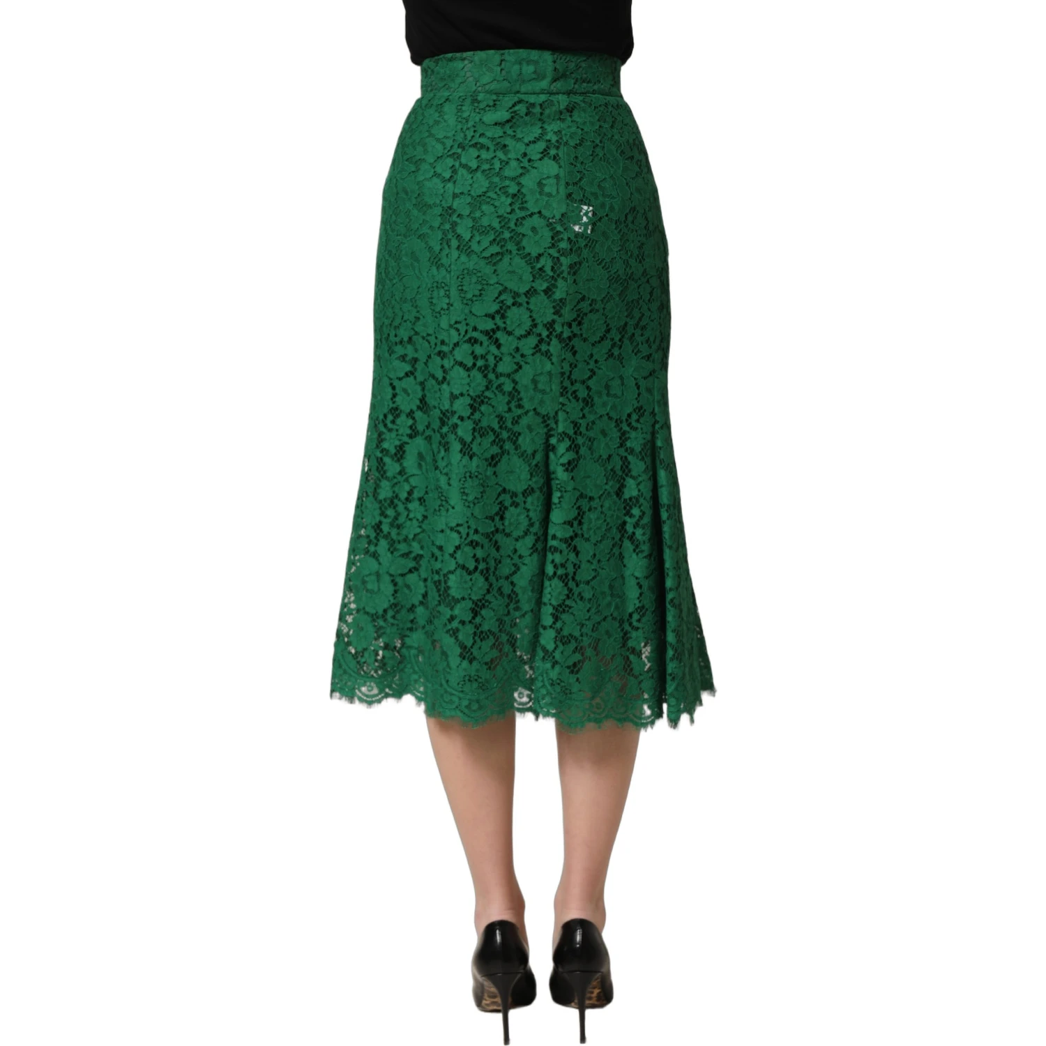 Green Lace High Waist Mermaid Midi Skirt