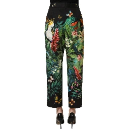 Black Tropical Print Cotton HighWaist Pants