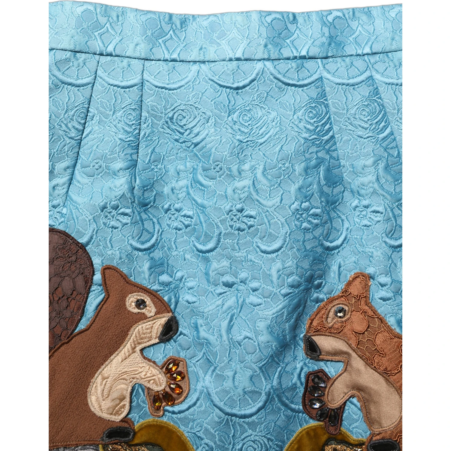 Blue Jacquard Embroidered A-line Skirt