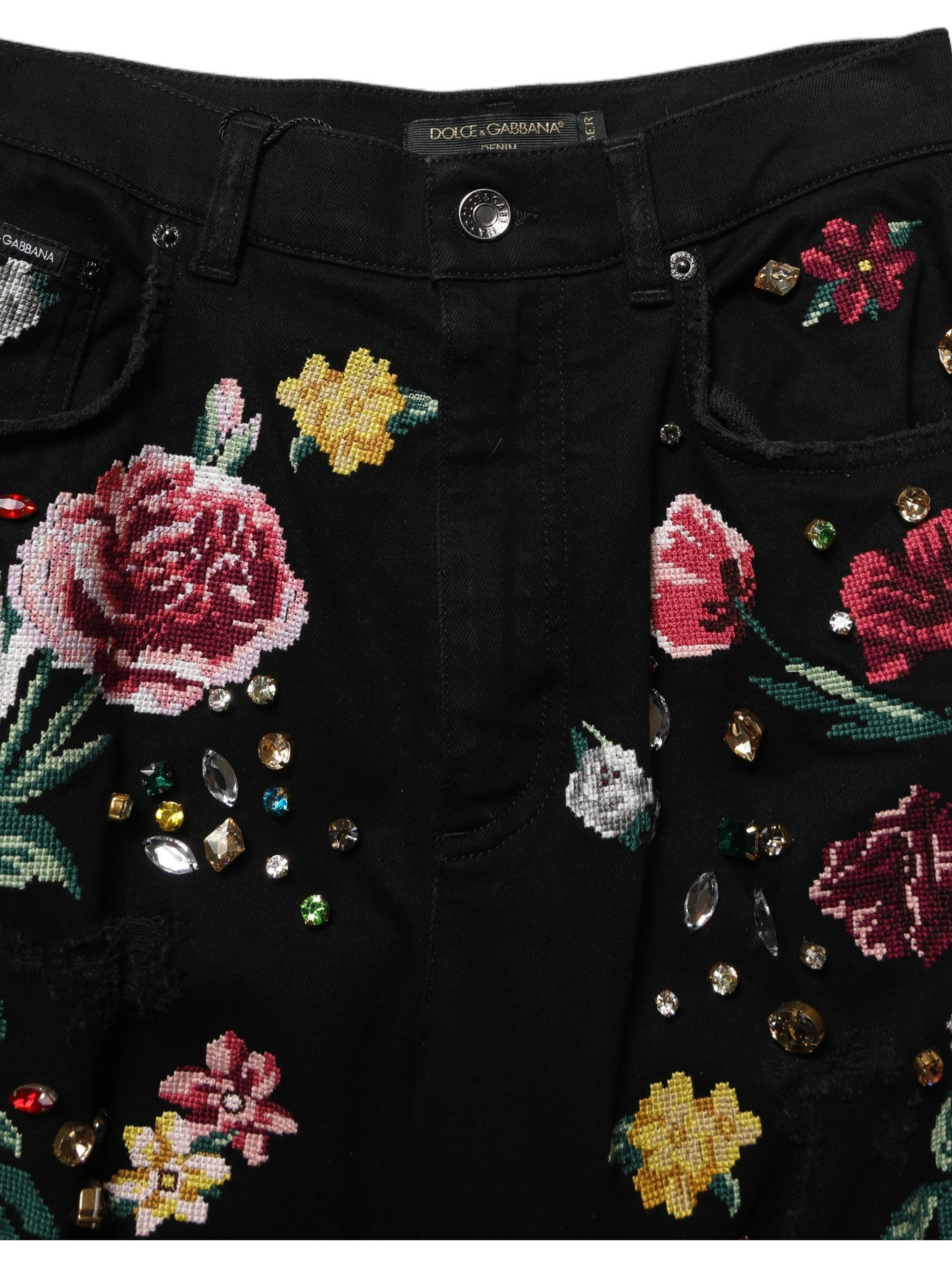 Black Floral Cotton High Waist Tapered Pants