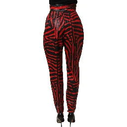 Red Black Zebra Print Cotton HighWaist Pants