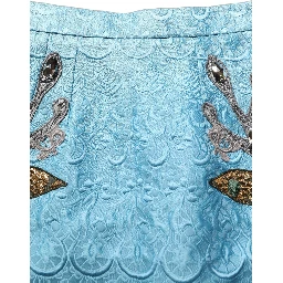 Blue Jacquard Embroidered A-line Midi Skirt