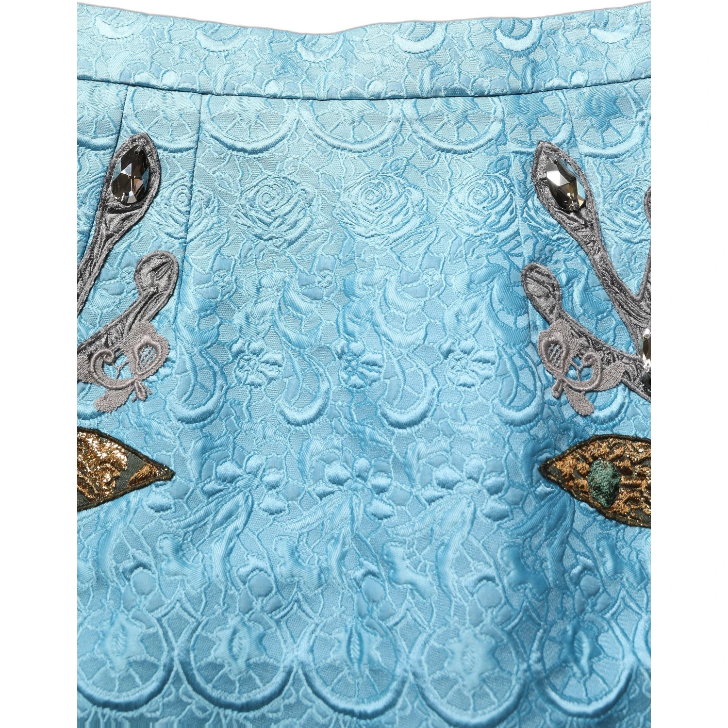 Blue Jacquard Embroidered A-line Midi Skirt
