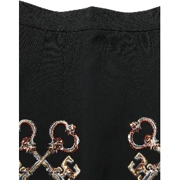 Black Floral Embellished A-line Mini Skirt