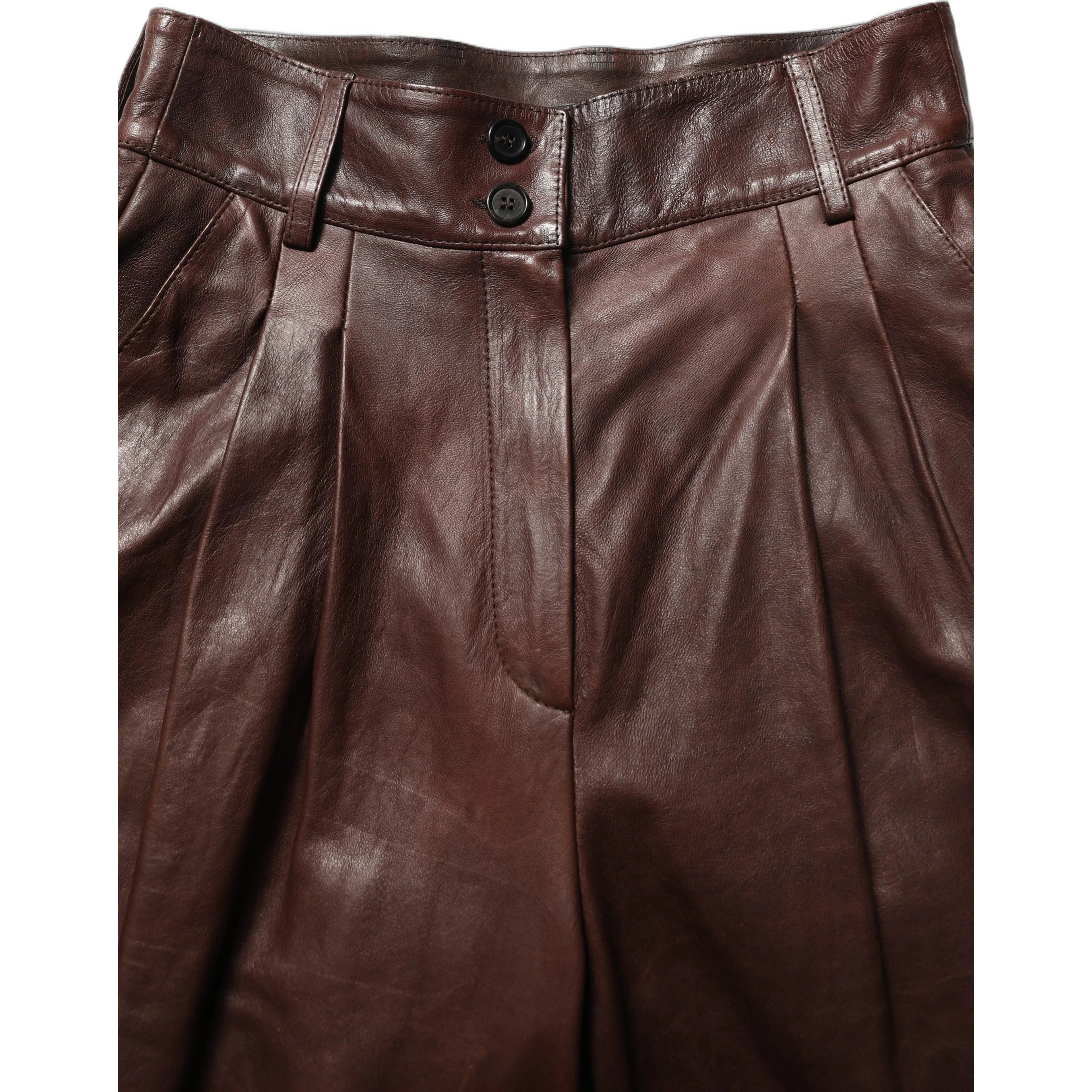 Brown Leather High Waist Tapered Leg Pants