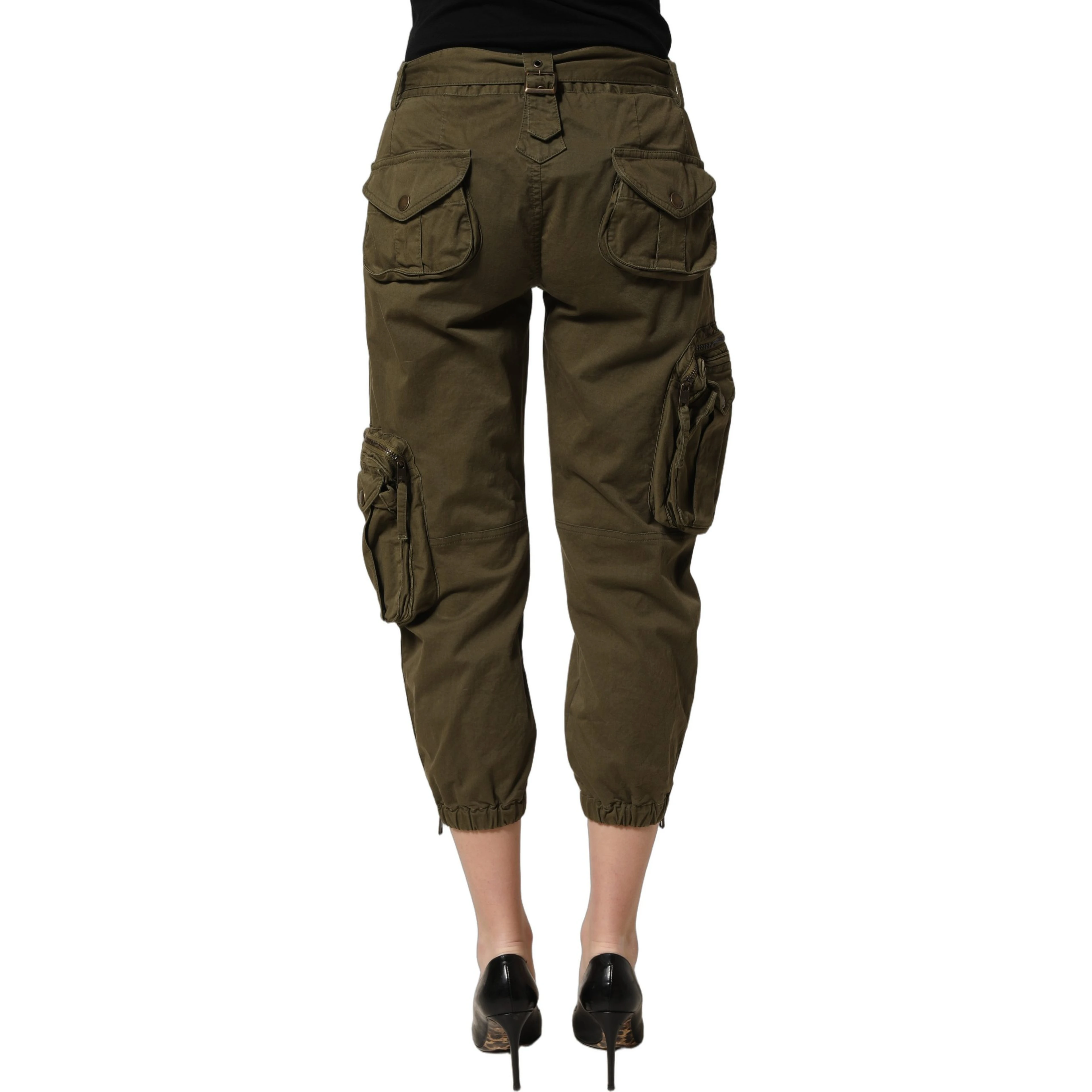 Olive Green High Waist Cargo Trouser Pants