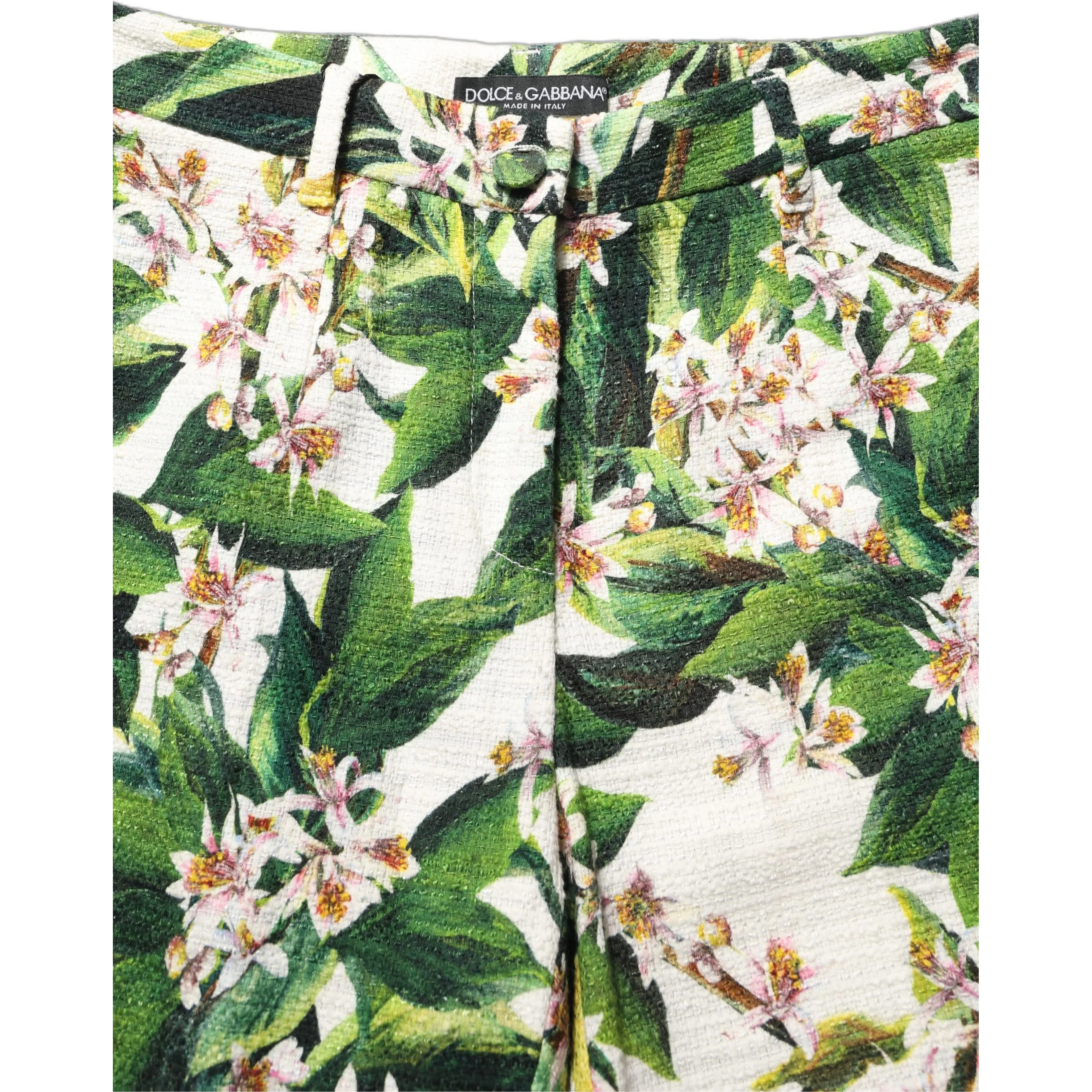 White Floral Print Cropped Straight Pants