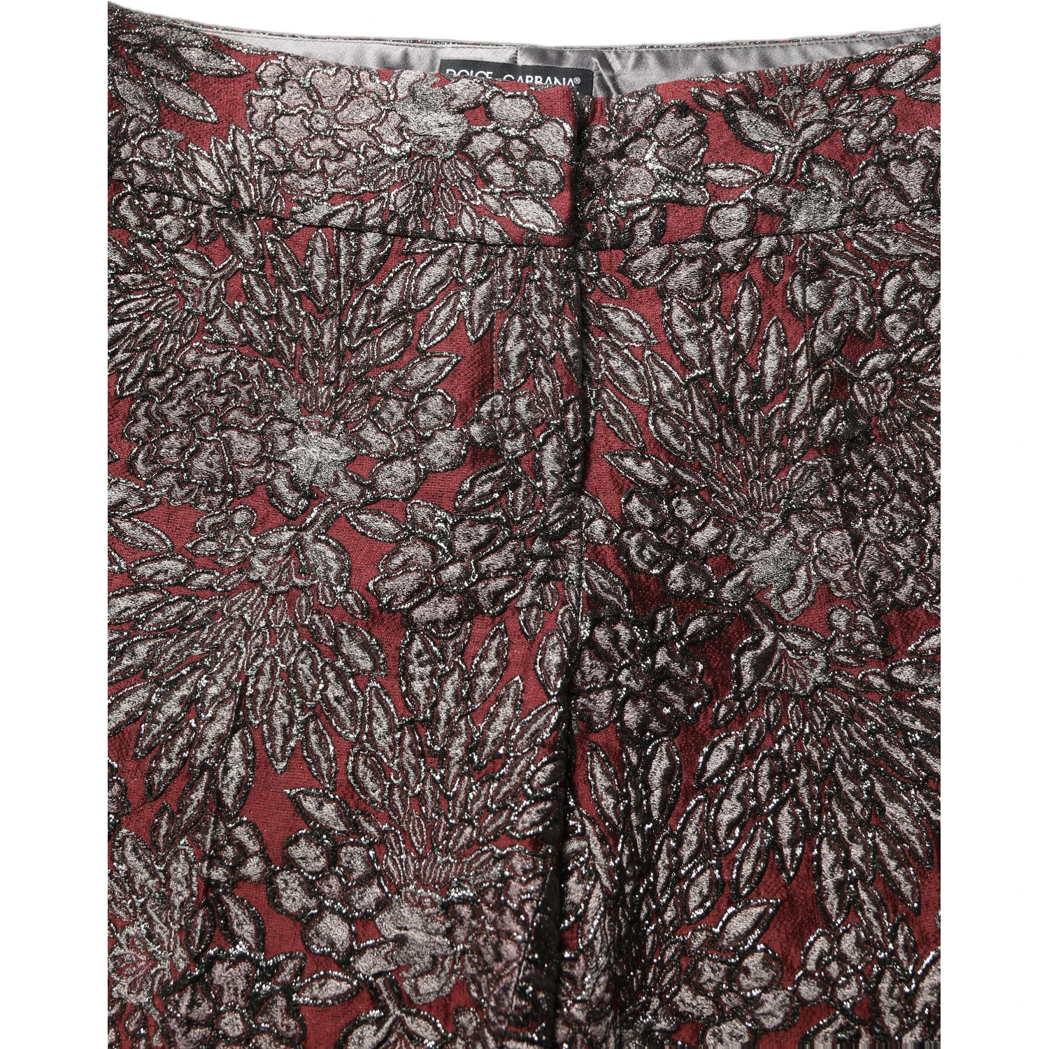 Burgundy Grey Floral Jacquard Straight Pants