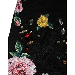 Black Floral Cotton High Waist Tapered Pants