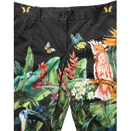 Black Tropical Print Cotton HighWaist Pants