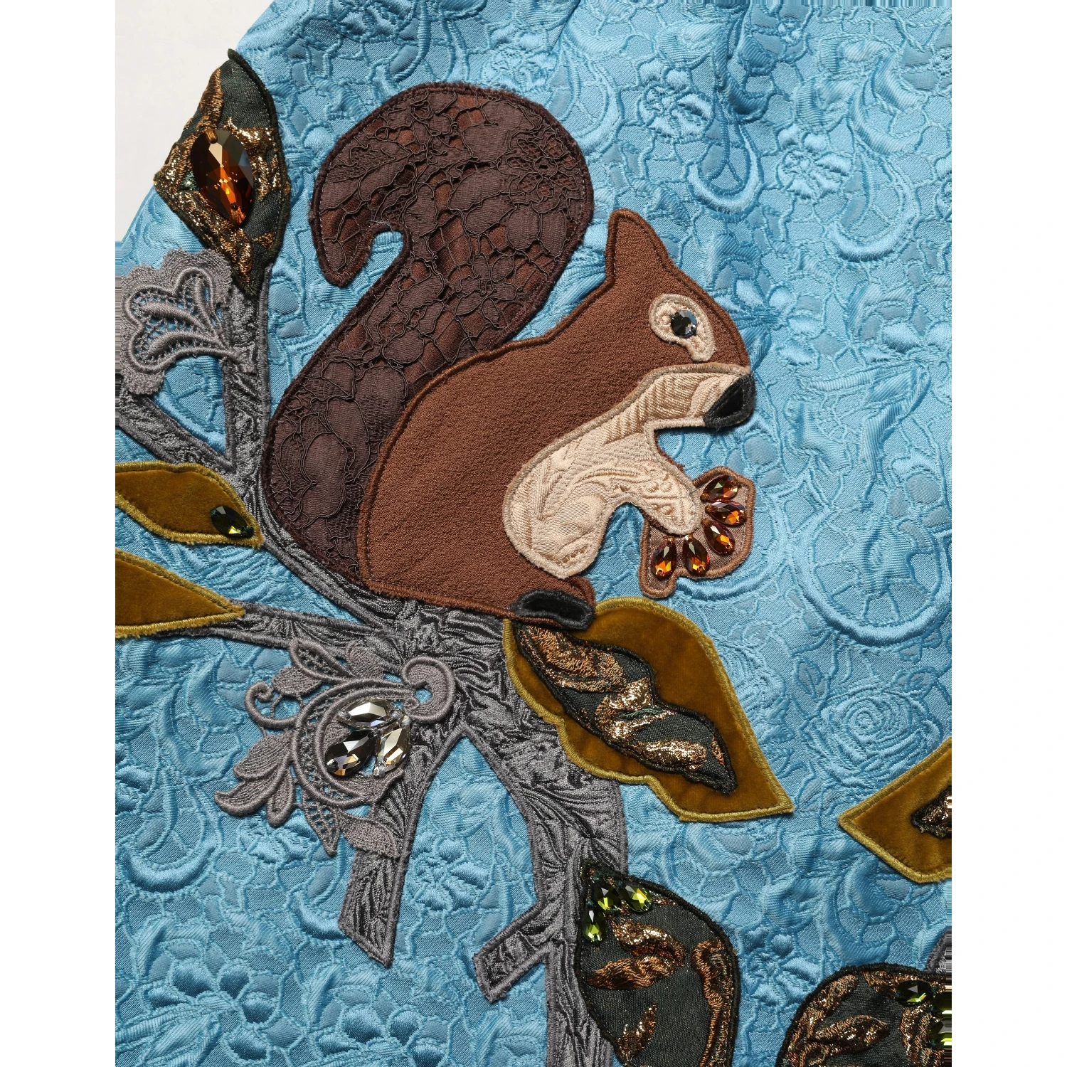 Blue Jacquard Embroidered A-line Skirt
