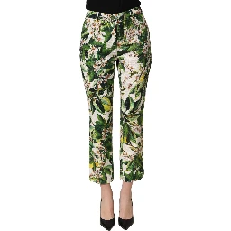 White Floral Print Cropped Straight Pants