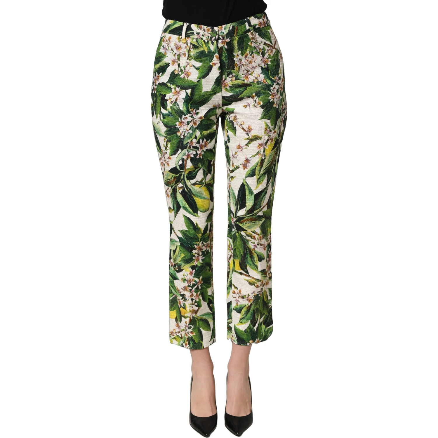 White Floral Print Cropped Straight Pants