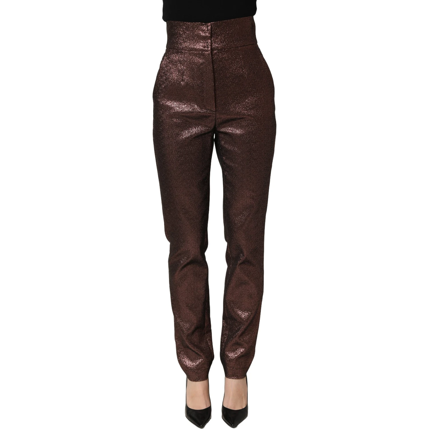 Metallic Brown High Waist Tapered Leg Pants